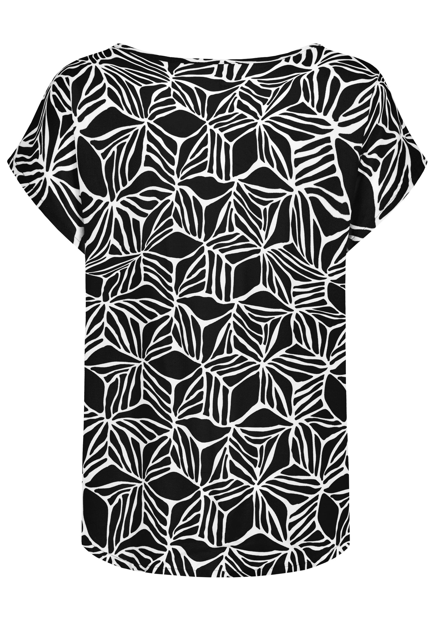 DOB Bluse, Rundhals mit Piping, übe, graphics: black-offwhite