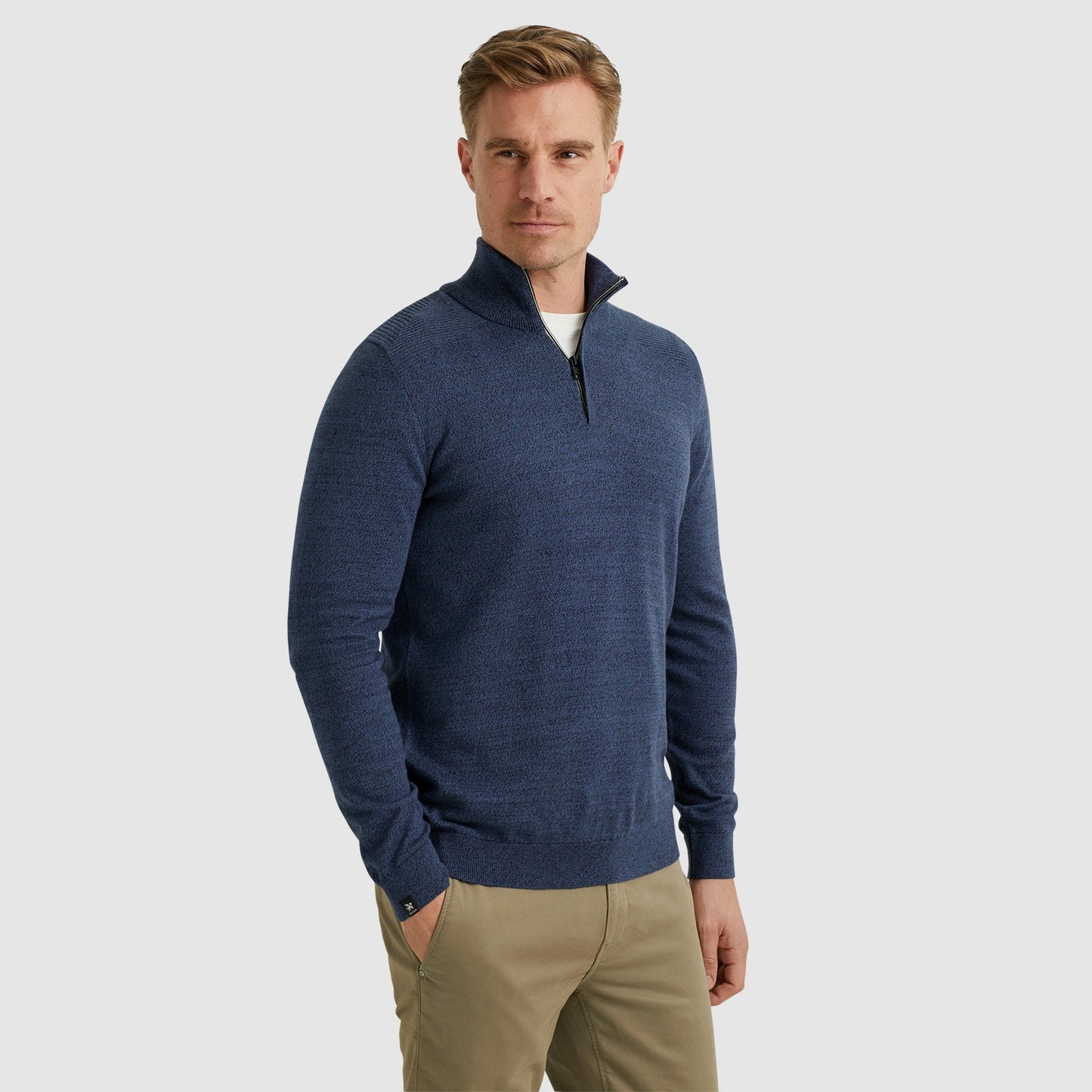 Half zip collar cotton mouline