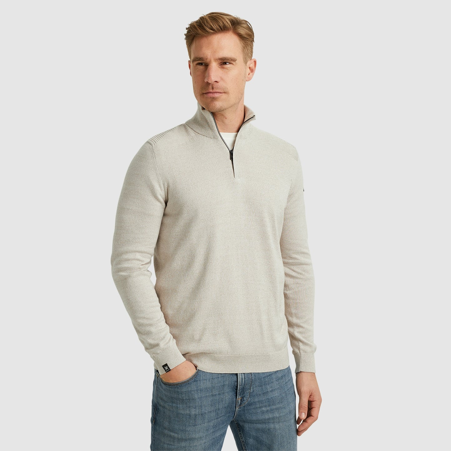 Half zip collar cotton mouline