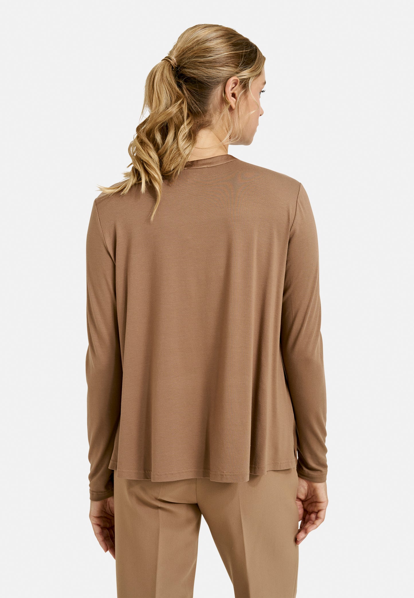 Longsleeve with roundneck and slit at cf, front woven fabric